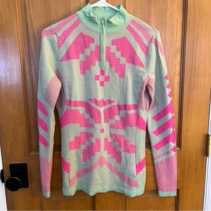 Kari Traa Mint Green and Hot Pink Half-Zip Knit Top